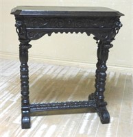 Neo Renaissance Lions Head Carved Oak Side Table.