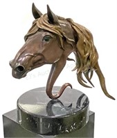Tom Voiss Horse Head Bronze Sculpture On Marble