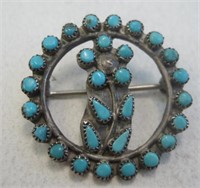 Vintage SS Turquoise Petit Point Pin - Tested