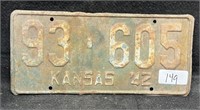 1942 KANSAS LICENSE PLATE