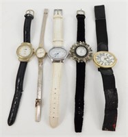 Lot of 5 Vintage Ladies Watches - White Bands