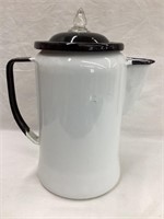 White & Black Enamel Coffee Pot, Lid has Been