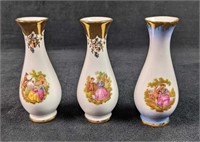 3 Kleiber 22K Gold Miniature Vases Germany Young C