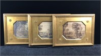 3 Pastoral Prints in Gilt Frames