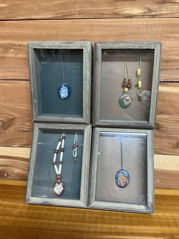 4CT OF FRAMED HAND PAINTED NECKLACES