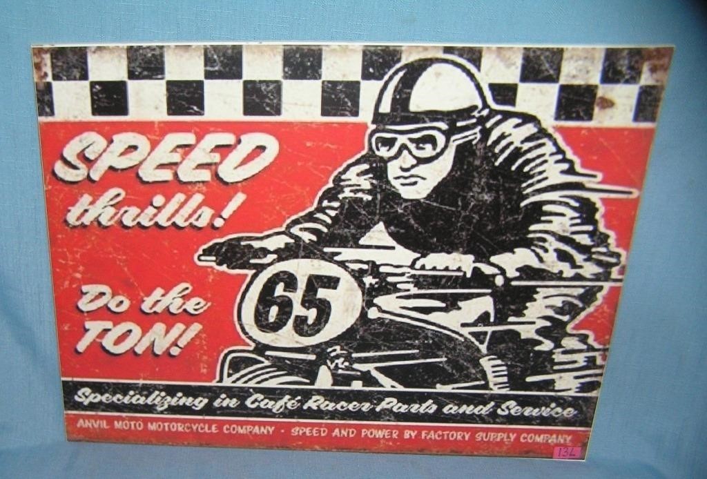 Speed thrills motorcycle racing retro style advert