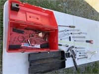 Toolbox with hammer, craftsman wrenches & misc