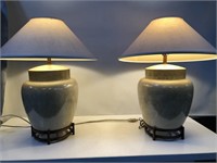 2 LARGE TABLE LAMPS WITH WOOD BASE