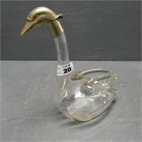 Glass Figural Duck Whiskey Decanter Bottle