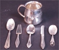 Sterling silver including a baby cup with