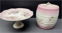Porcelain Biscuit Jar and Cake Plate