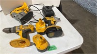 DeWalt drills and jigsaw, 3 batteries and charger