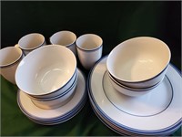 New Blue Ring Stoneware (New, 4 Place setting)