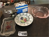 PINK DEPRESSION, EGG TRAY, CHOPPER, GRAVY BOAT,