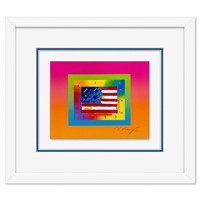 Peter Max, "Flag with Heart" Framed Limited Editio