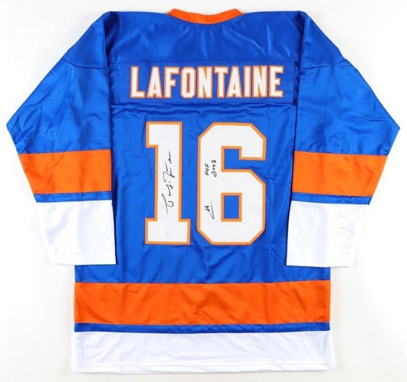 Pat LaFontaine Signed Jersey Inscribed "HOF 2003"