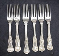 Six matched silver Kings pattern lunch forks