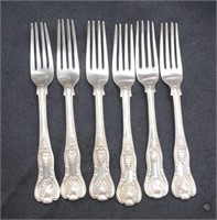 Six matched silver Kings pattern dinner forks