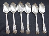 Six Edwardian silver Kings pattern dinner spoons