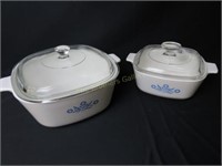 2 Corningware Covered Dishes - 7" x 7" & 9" x 9"