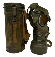 German WWII Gas Mask With Camo Painted Can