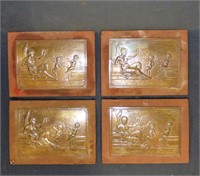 Four Antique French Embossed Copper Plaques