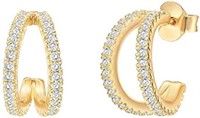 14k Gold-pl .31ct White Topaz Split Hoop Earrings