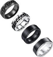 4pc Men's Black & White Spinner Ring Set