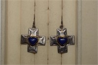 Sterling & Lapis Lazuli Cross Earrings