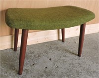 MID CENTURY TEAK BENCH WITH UPHOLSTERED STOOL