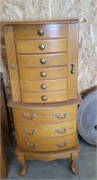 Blonde Oak 9 Wooden Jewelry Armoire Dresser