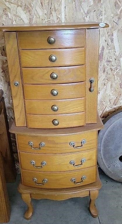 Blonde Oak 9 Wooden Jewelry Armoire Dresser