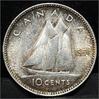 1951 Canada George VI Silver Dime BU Toned