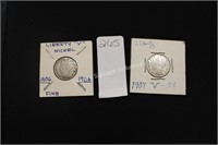 1906 & 1907 liberty V nickels (display)