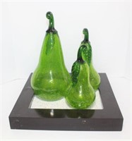 Crackled Glass Pears in Decorative Tray
