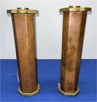 Vintage Copper / Brass Candleholders Pair 10” h