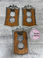 3 wood and metal eagle outlet covers