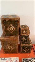 Five decorative Russian storage boxes, all