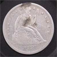 US Coins 1871 Liberty Seated Dollar, circulated wi