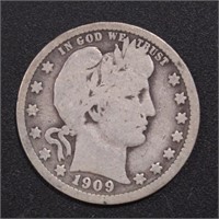 US Coins 1909 Barber Quarter Circulated