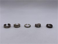 STERLING SILVER LOT OF 5 RINGS
