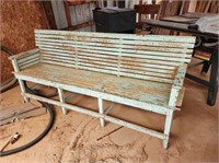 Primitive Painted Wooden Slat Bench