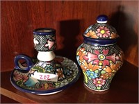 Ceramic Handpainted Candle Holder and Container