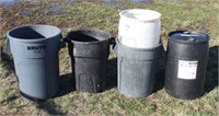 Assorted Plastic Trash Cans, Barrels