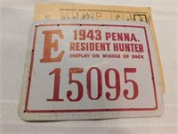 1943 Penna Resident Hunter license