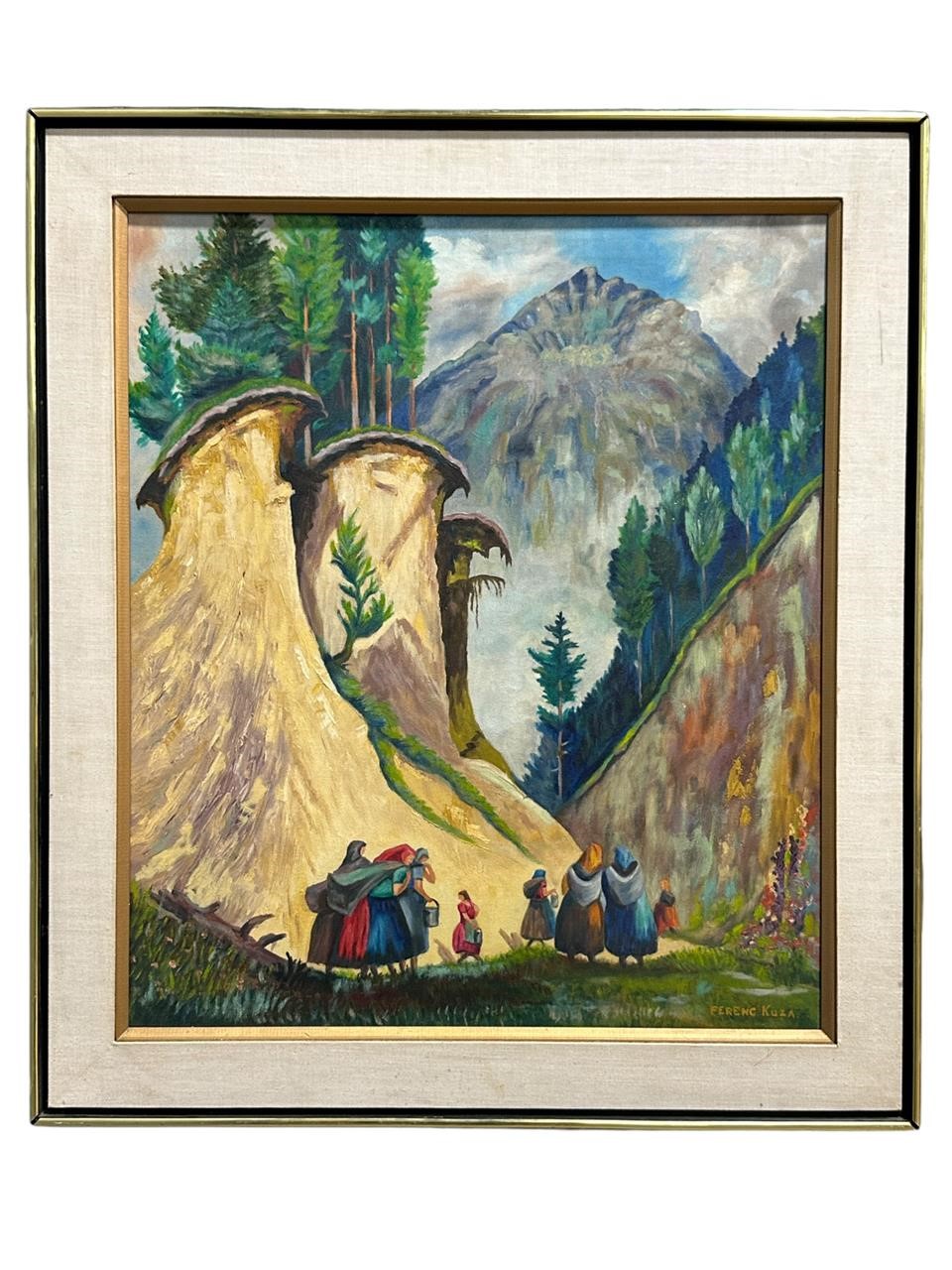 Signed Oil on Canvas Mountain Passage Scene