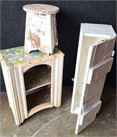 PRIMITIVE WOOD BOX SHABBY STOOL & CABINET LOT