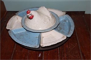 Chicken lazy susan divided serving set (couple