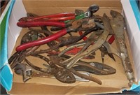 Box Lot Of Pliers Wrenches Channel Lock & More