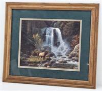 Frank Miller Print of Elk in Woods by Waterfall